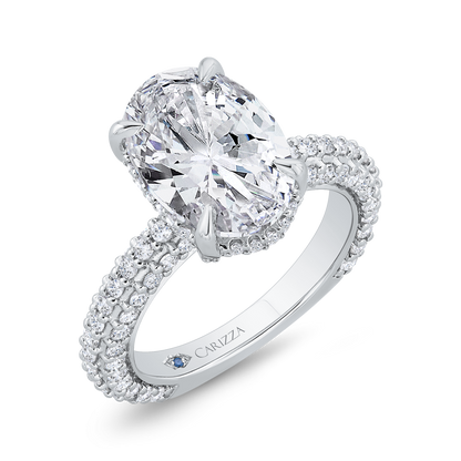 14K White Gold Oval Diamond Three Row Engagement Ring (Semi-Mount)