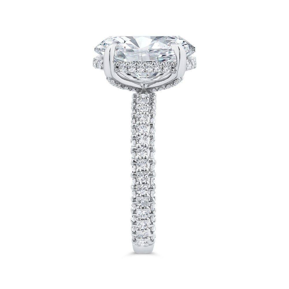 14K White Gold Oval Diamond Three Row Engagement Ring (Semi-Mount)