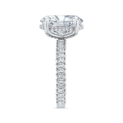 14K White Gold Oval Diamond Three Row Engagement Ring (Semi-Mount)