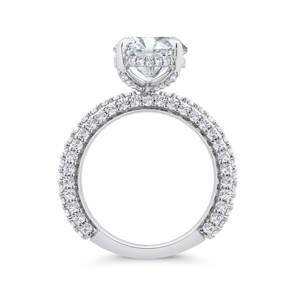 14K White Gold Oval Diamond Three Row Engagement Ring (Semi-Mount)
