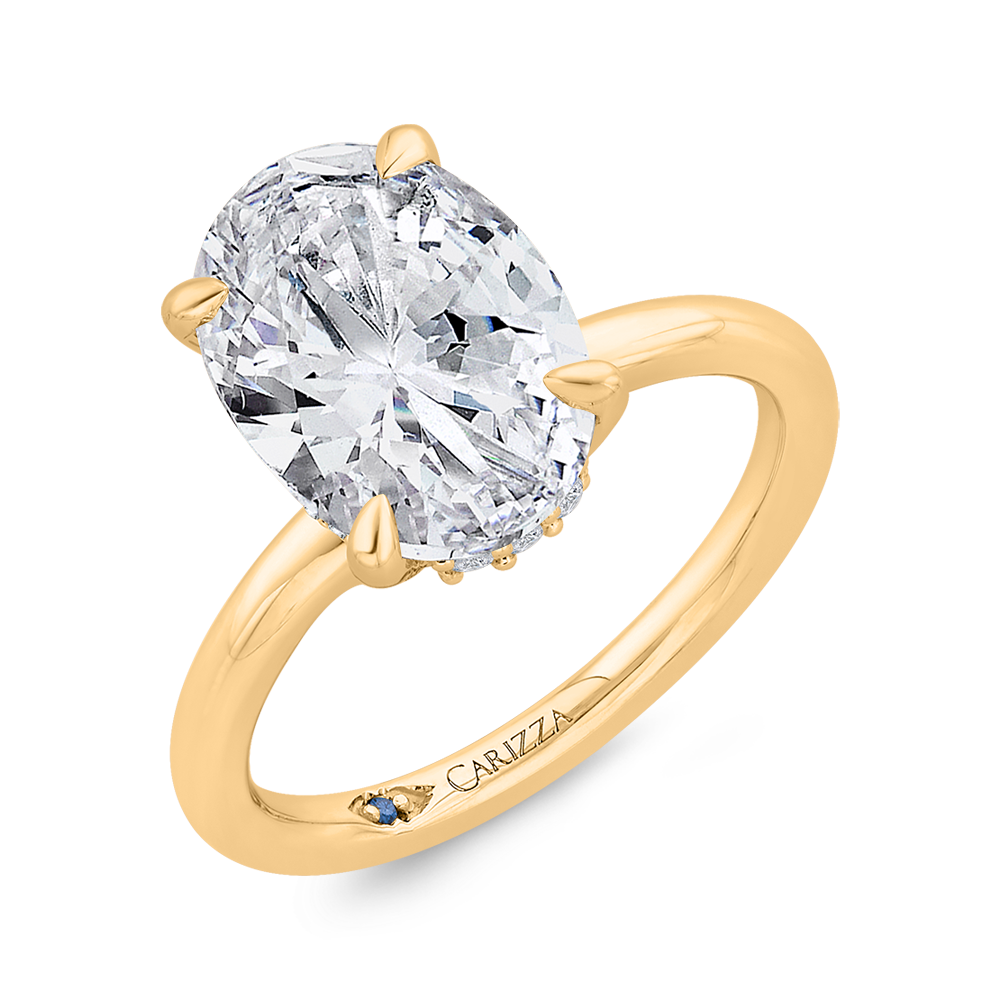 14K Yellow Gold Oval Diamond Solitaire Plus Engagement Ring  (Semi-Mount)