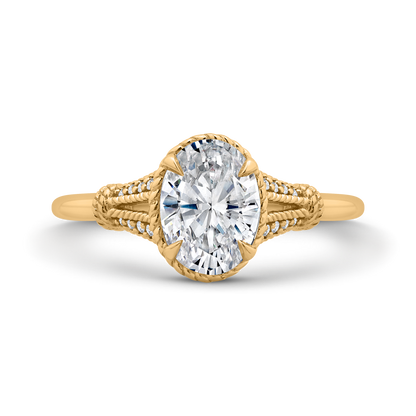14K Yellow Gold Oval Cut Diamond Engagement Ring (Semi-Mount)