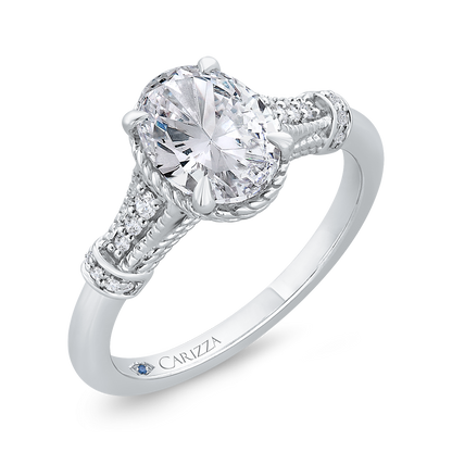 14K White Gold Oval Cut Diamond Engagement Ring (Semi-Mount)
