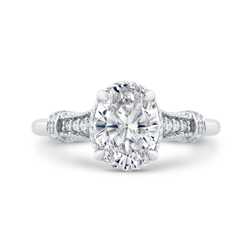 14K White Gold Oval Cut Diamond Engagement Ring (Semi-Mount)