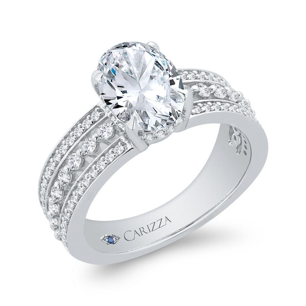 14K White Gold Oval Cut Diamond Engagement Ring (Semi-Mount)