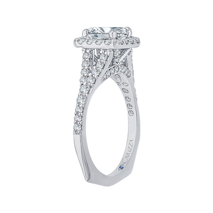 Split Shank Princess Cut Diamond Halo Engagement Ring in 14K White Gold (Semi-Mount)