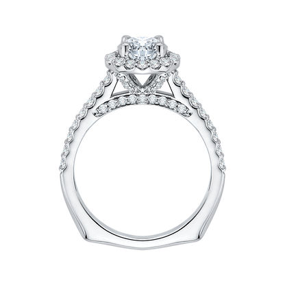 Princess Cut Diamond Halo Engagement Ring with Band in 14K White Gold (Semi-Mount)