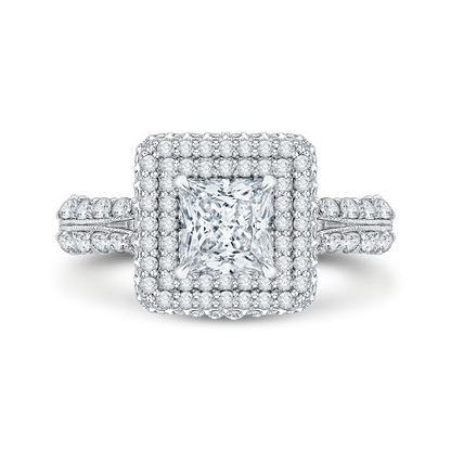 Princess Cut Diamond Double Halo Engagement Ring in 14K White Gold (Semi-Mount)