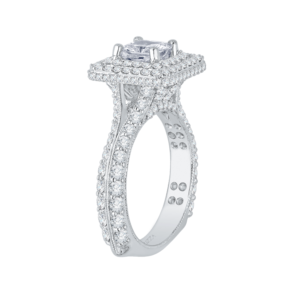 Princess Cut Diamond Double Halo Engagement Ring in 14K White Gold (Semi-Mount)