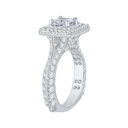 Princess Cut Diamond Double Halo Engagement Ring in 14K White Gold (Semi-Mount)