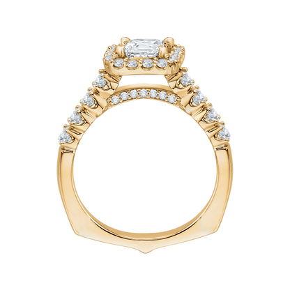 Princess Cut Diamond Halo Engagement Ring with Band in 14K Yellow Gold (Semi-Mount)