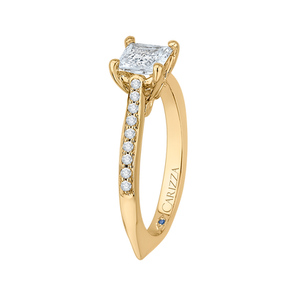 Princess Cut Diamond Solitaire with Accents Engagement Ring in 14K Yellow Gold (Semi-Mount)