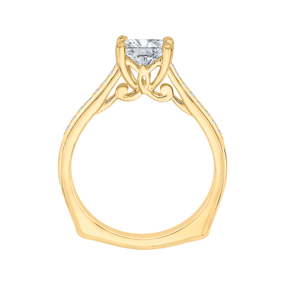 Princess Cut Diamond Solitaire with Accents Engagement Ring in 14K Yellow Gold (Semi-Mount)