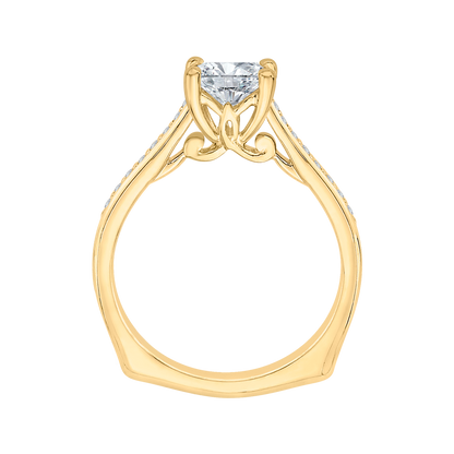 Princess Cut Diamond Solitaire with Accents Engagement Ring in 14K Yellow Gold (Semi-Mount)