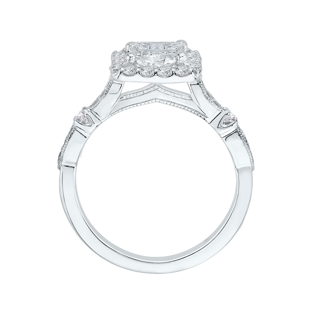 Princess Cut Diamond Halo Vintage Engagement Ring in 14K White Gold (Semi-Mount)