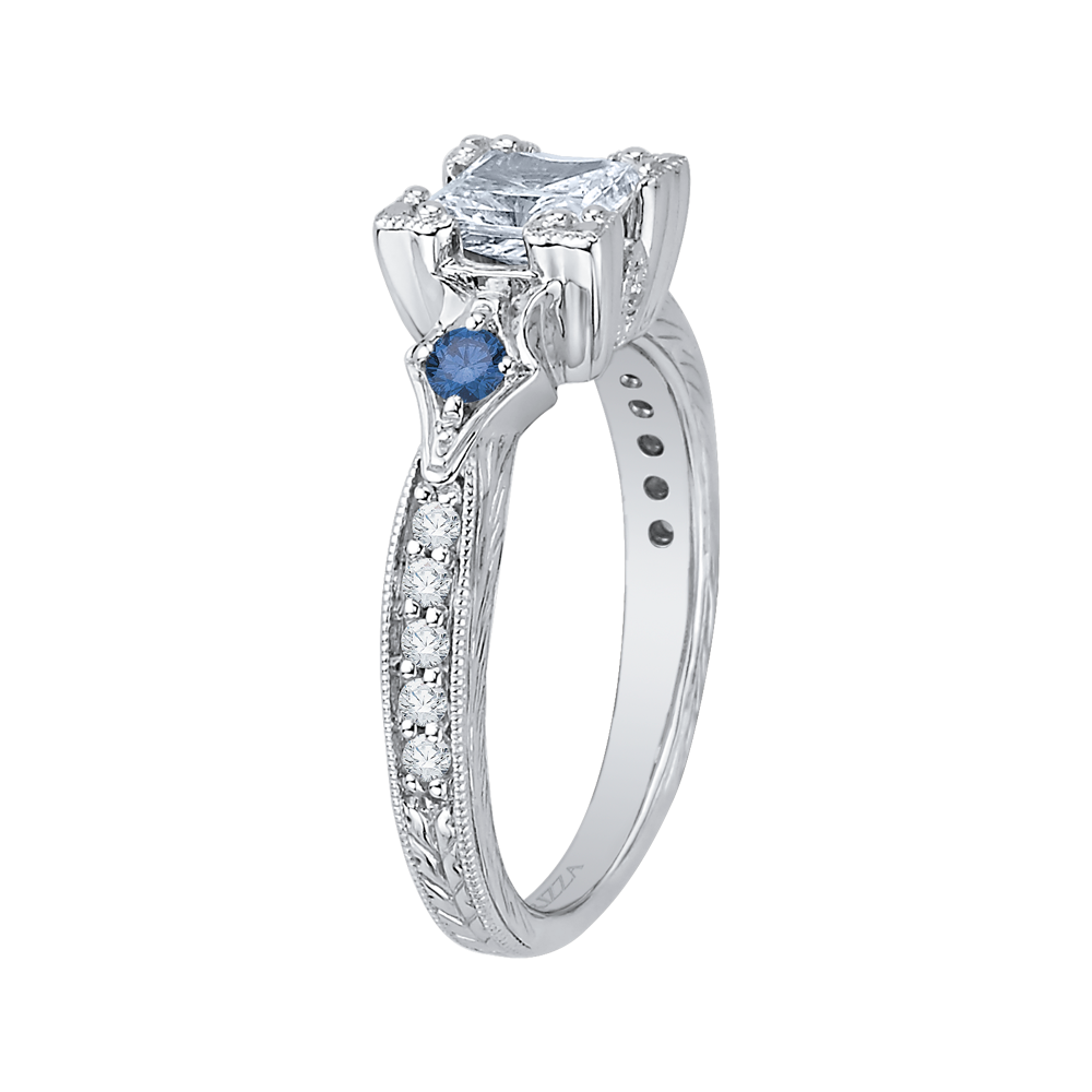 Princess Cut Diamond Engagement Ring with Sapphire in 14K White Gold (Semi-Mount)