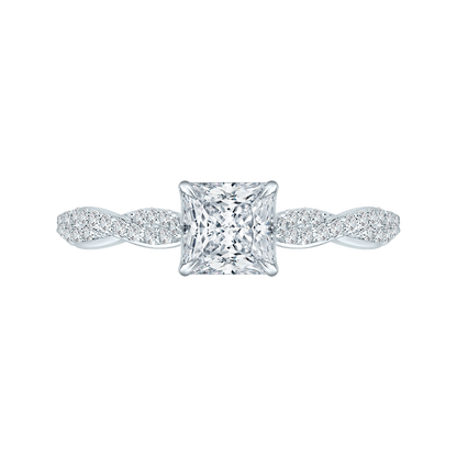 Princess Cut Diamond Engagement Ring with Criss-Cross Shank in 14K White Gold (Semi-Mount)