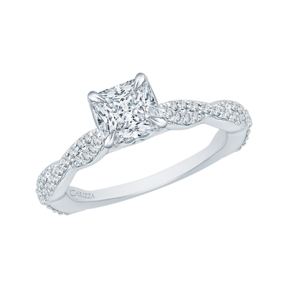 Princess Cut Diamond Engagement Ring with Criss-Cross Shank in 14K White Gold (Semi-Mount)