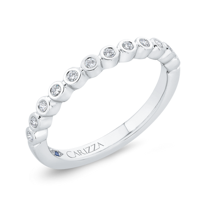 Bezel Set Diamond Wedding Band with Round Shank in 14K White Gold