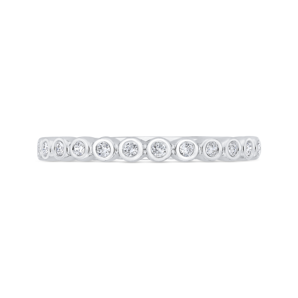 Bezel Set Diamond Wedding Band with Round Shank in 14K White Gold