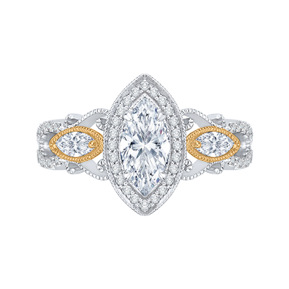 Marquise Cut Diamond Halo Engagement Ring in 14K Two Tone Gold (Semi-Mount)