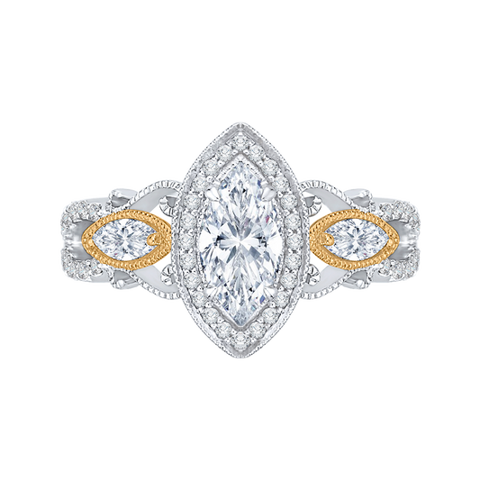 Marquise Cut Diamond Halo Engagement Ring in 14K Two Tone Gold (Semi-Mount)