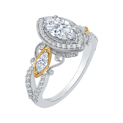 Marquise Cut Diamond Halo Engagement Ring in 14K Two Tone Gold (Semi-Mount)