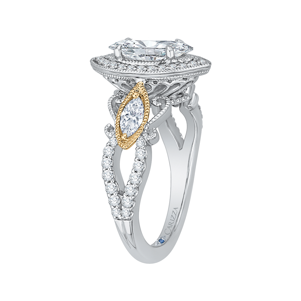 Marquise Cut Diamond Halo Engagement Ring in 14K Two Tone Gold (Semi-Mount)