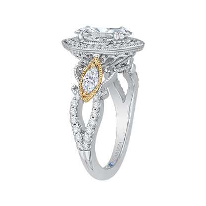 Marquise Cut Diamond Halo Engagement Ring in 14K Two Tone Gold (Semi-Mount)