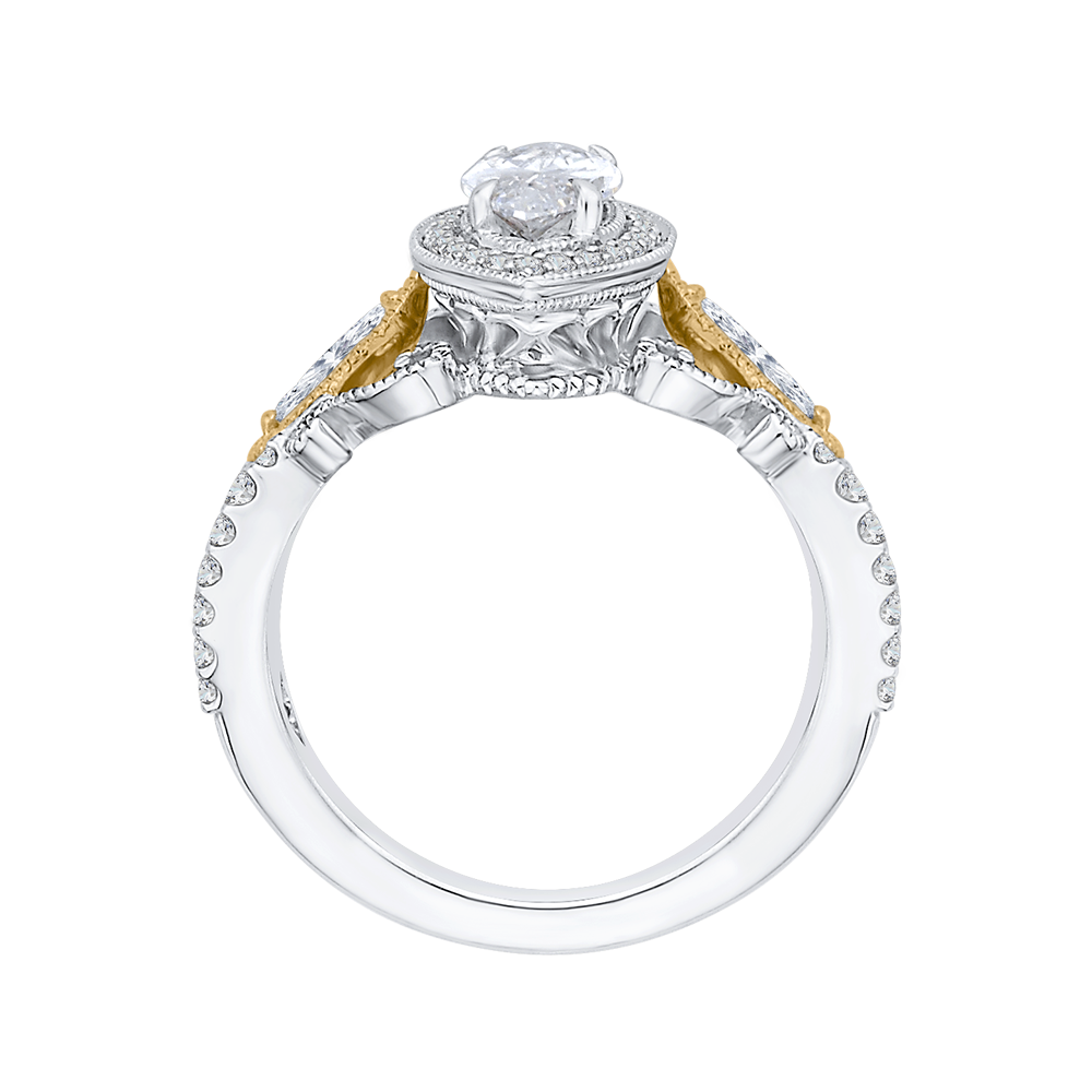 Marquise Cut Diamond Halo Engagement Ring in 14K Two Tone Gold (Semi-Mount)