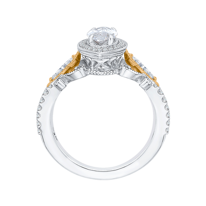 Marquise Cut Diamond Halo Engagement Ring in 14K Two Tone Gold (Semi-Mount)