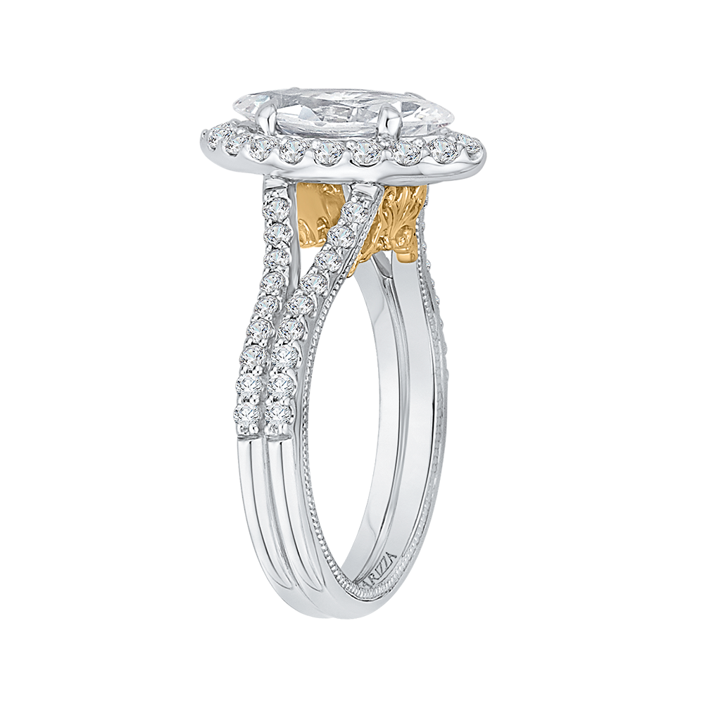 14K Two-Tone Gold Marquise Diamond Halo Vintage Engagement Ring with Split Shank (Semi-Mount)