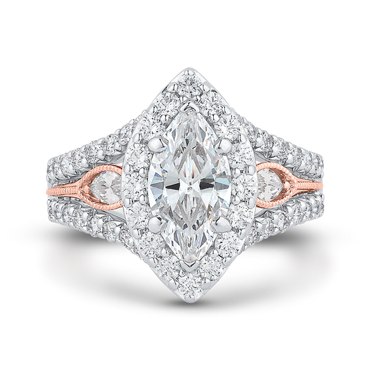 Split Shank Marquise Cut Diamond Halo Engagement Ring in 14K Two Tone Gold (Semi-Mount)