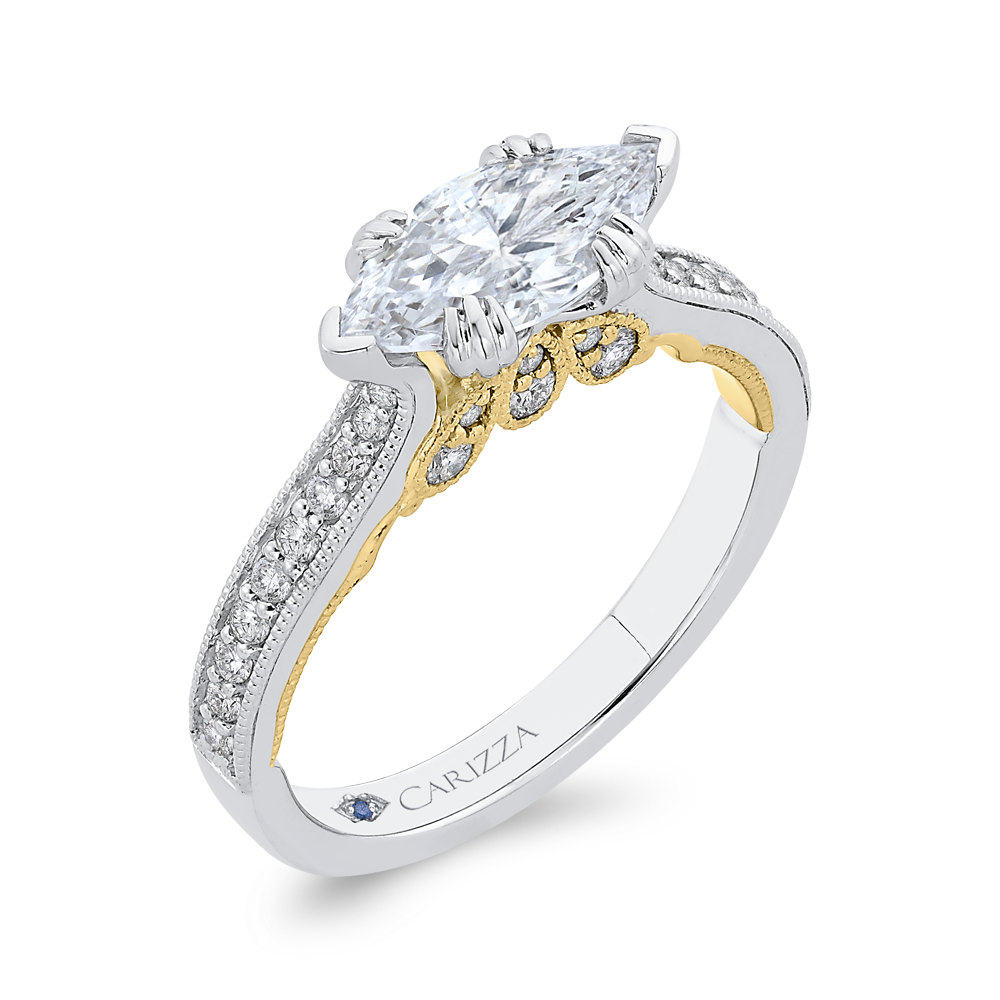 Marquise Cut Diamond Engagement Ring in 14K Two Tone Gold (Semi-Mount)