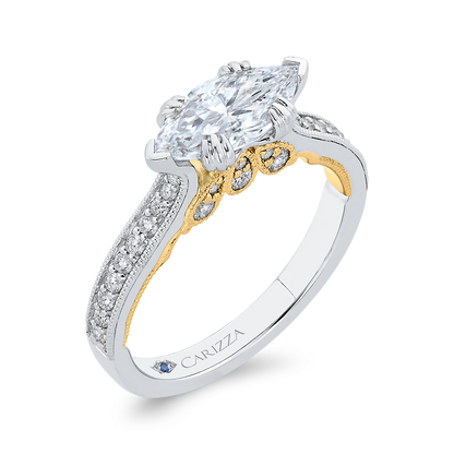 Marquise Cut Diamond Engagement Ring in 14K Two Tone Gold (Semi-Mount)