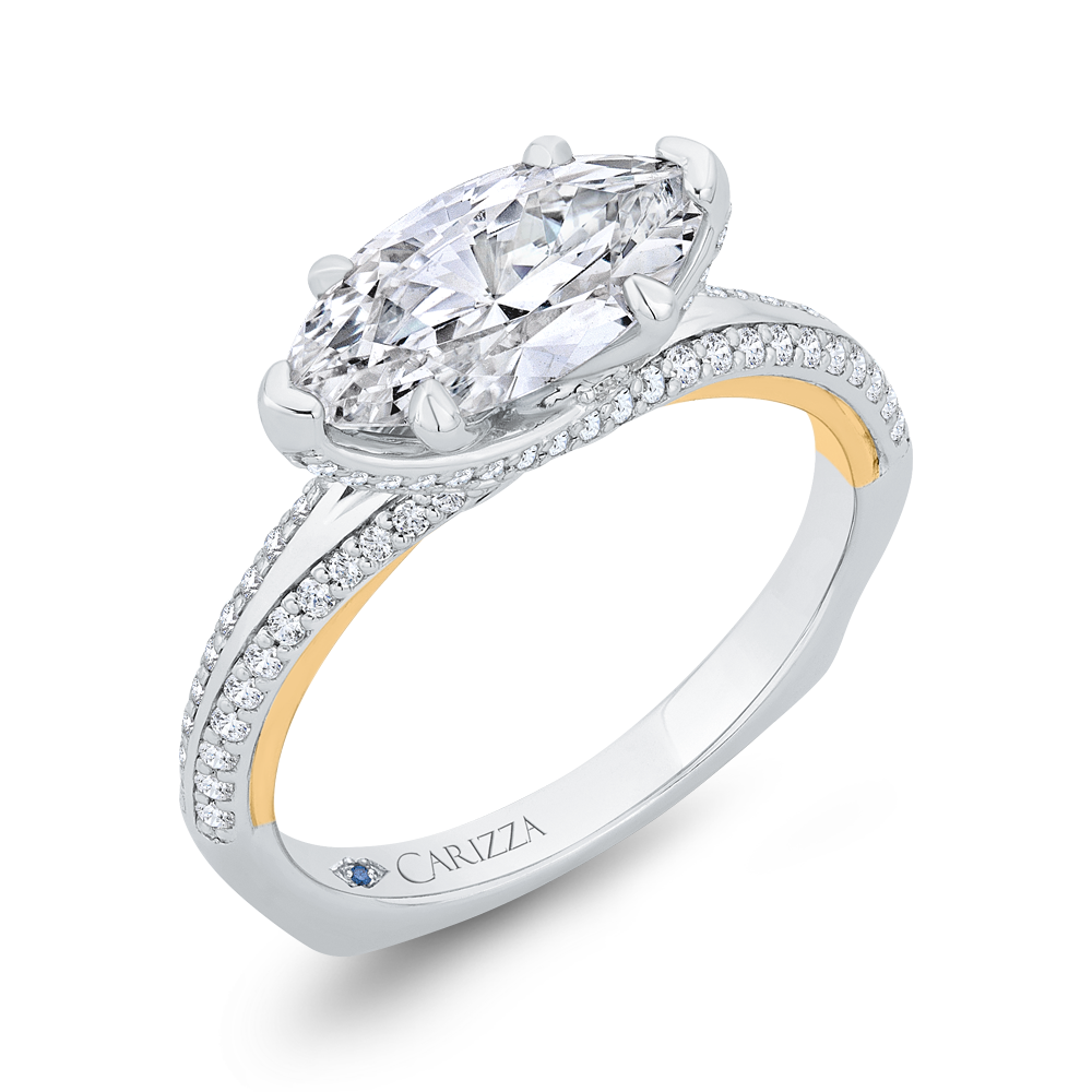 Euro Shank Marquise Cut Diamond Engagement Ring in 14K Two Tone Gold (Semi-Mount)