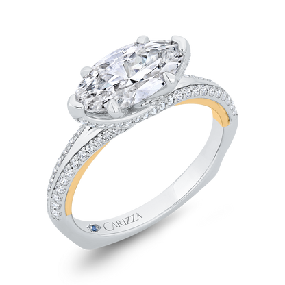 Euro Shank Marquise Cut Diamond Engagement Ring in 14K Two Tone Gold (Semi-Mount)