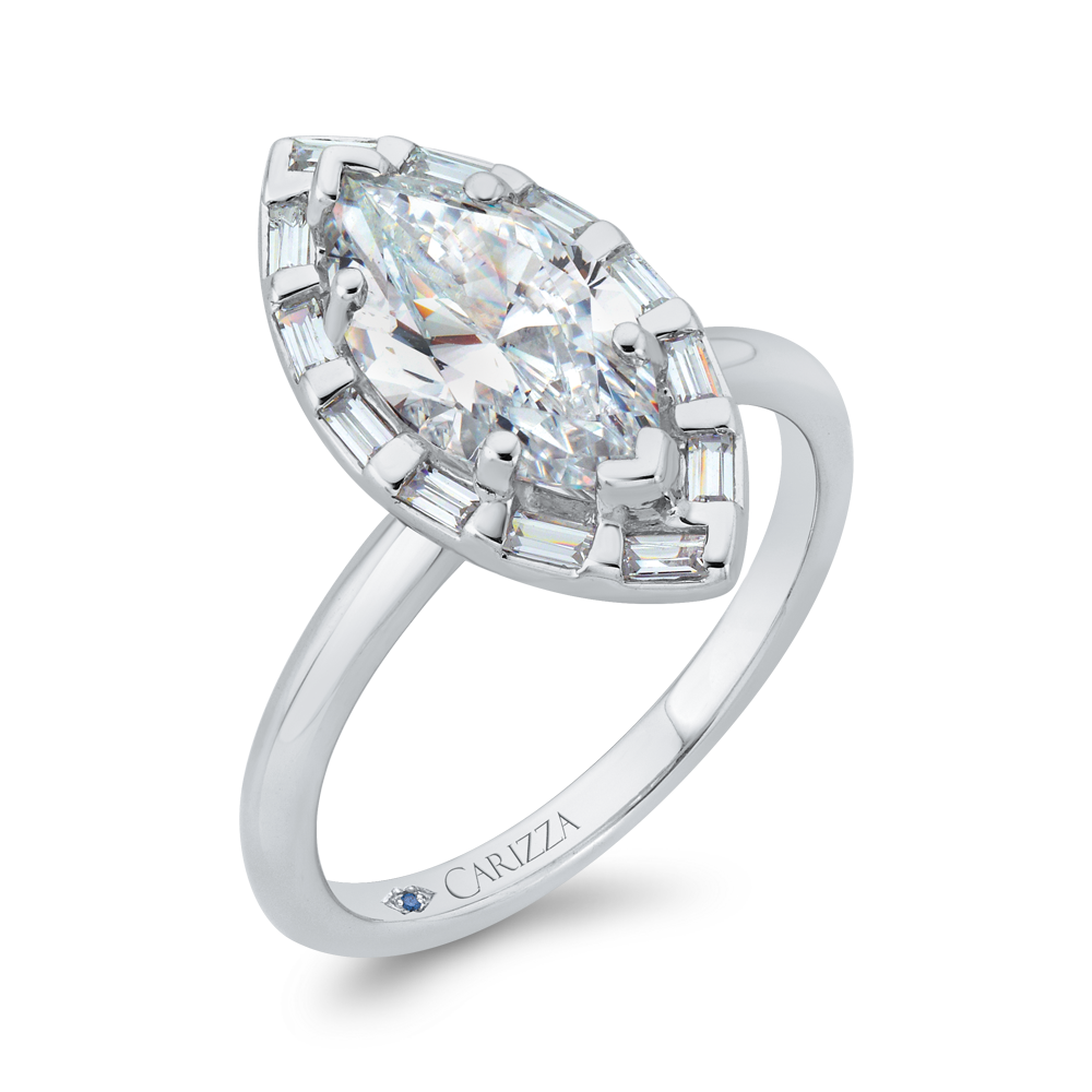 Marquise Cut Diamond Engagement Ring with Round Shank in 14K White Gold (Semi-Mount)