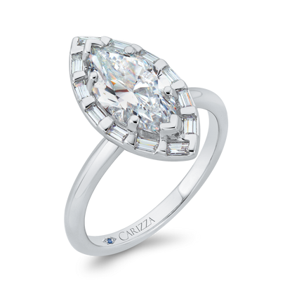 Marquise Cut Diamond Engagement Ring with Round Shank in 14K White Gold (Semi-Mount)