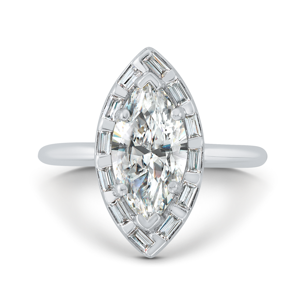 Marquise Cut Diamond Engagement Ring with Round Shank in 14K White Gold (Semi-Mount)