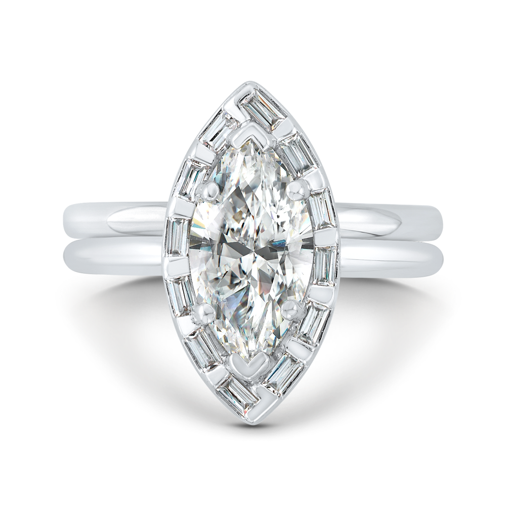 Marquise Cut Diamond Engagement Ring with Round Shank in 14K White Gold (Semi-Mount)