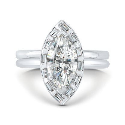 Marquise Cut Diamond Engagement Ring with Round Shank in 14K White Gold (Semi-Mount)