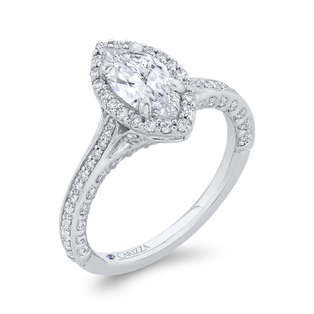 Marquise Cut Diamond Halo Engagement Ring in 14K White Gold (Semi-Mount)