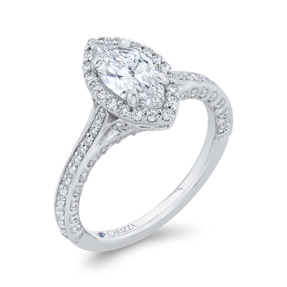 Marquise Cut Diamond Halo Engagement Ring in 14K White Gold (Semi-Mount)