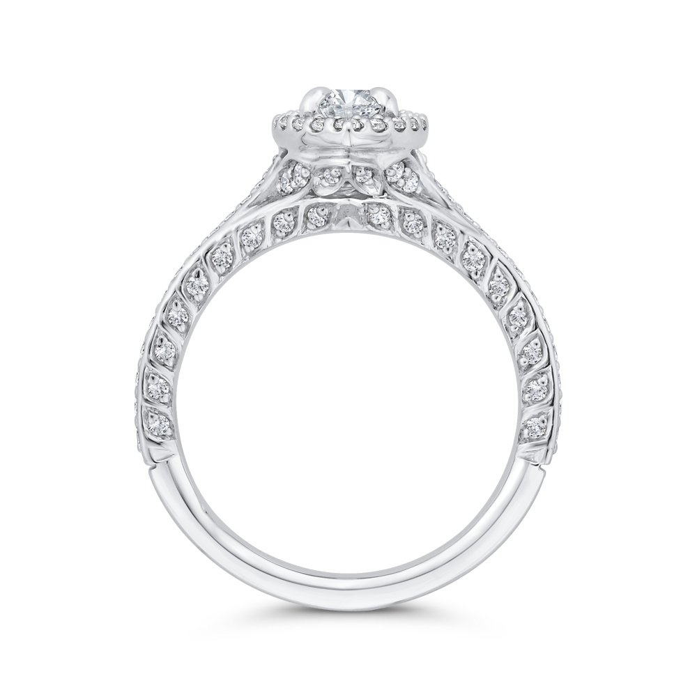 Marquise Cut Diamond Halo Engagement Ring in 14K White Gold (Semi-Mount)