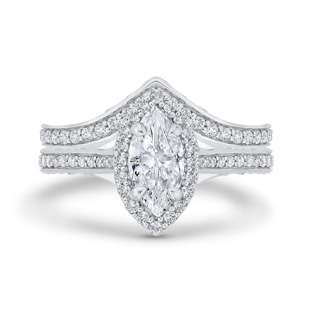 Marquise Cut Diamond Halo Engagement Ring in 14K White Gold (Semi-Mount)