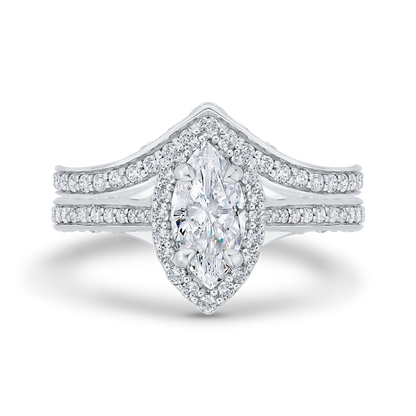 Marquise Cut Diamond Halo Engagement Ring in 14K White Gold (Semi-Mount)