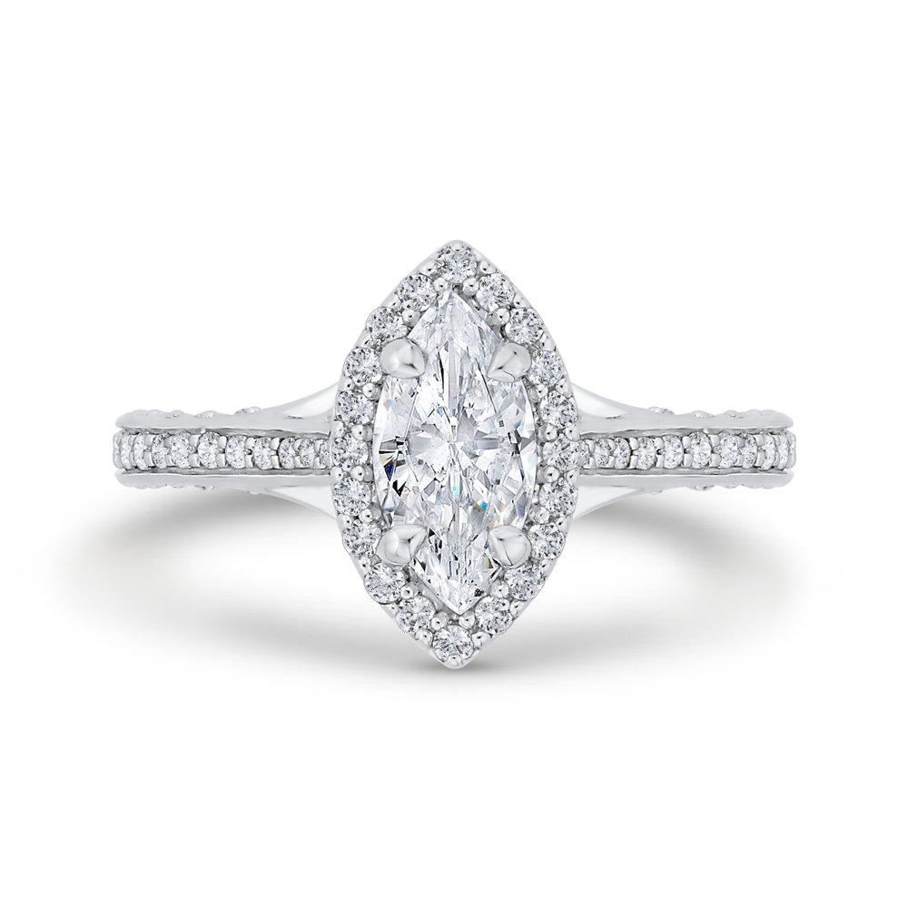 Marquise Cut Diamond Halo Engagement Ring in 14K White Gold (Semi-Mount)