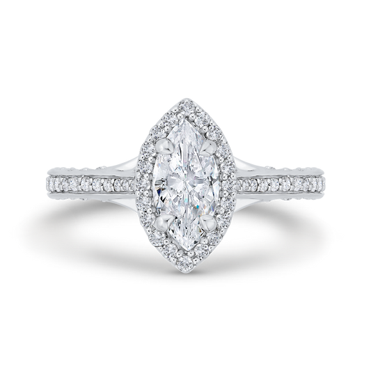 Marquise Cut Diamond Halo Engagement Ring in 14K White Gold (Semi-Mount)