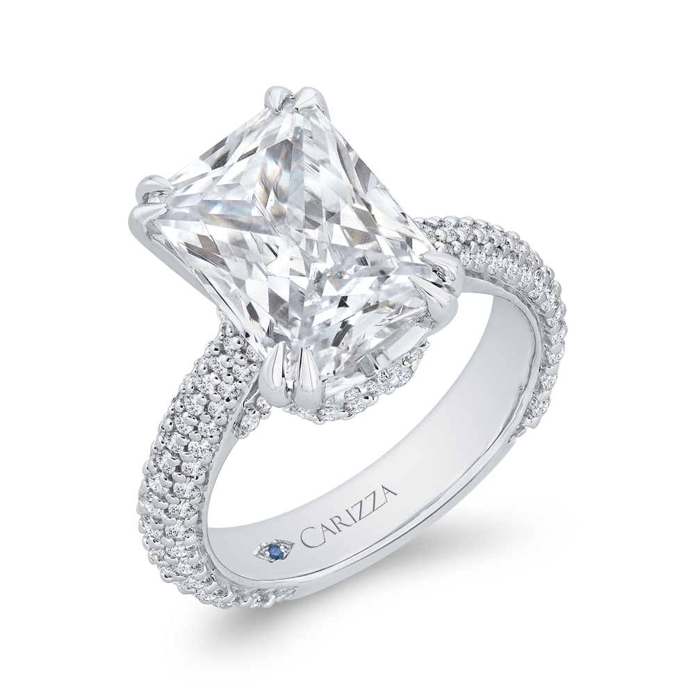 14K White Gold Radiant Diamond Three Row Engagement Ring (Semi-Mount)